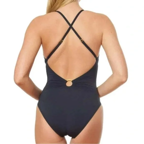 Bleu Rod Beattie Plunge Halter One Piece Swimsuit in Black SZ 8 NWT - Picture 2 of 4